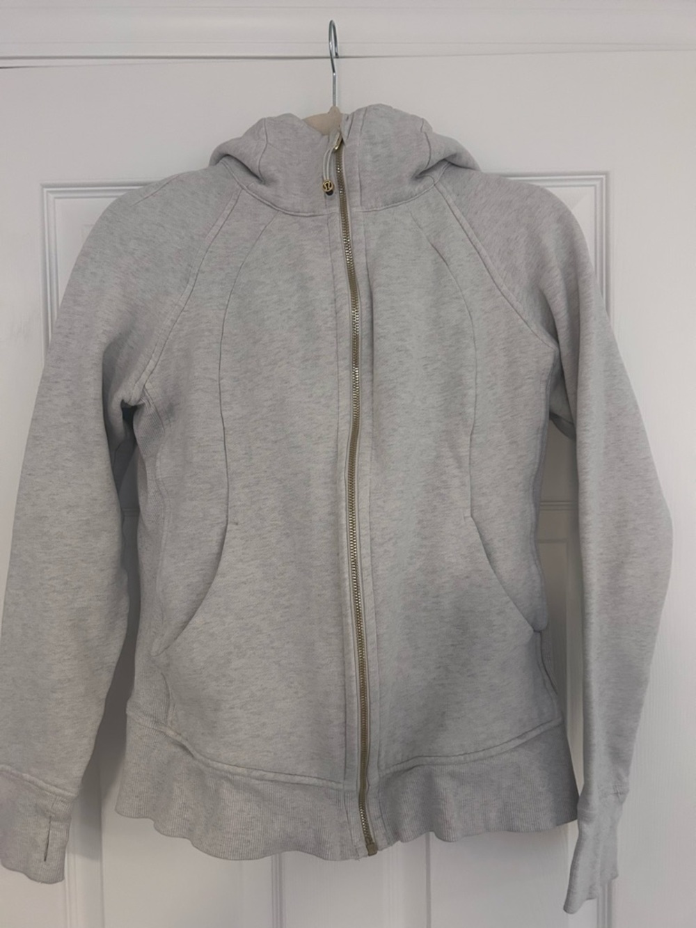 Lululemon Heather Gray Zip-Up Hoodie with gold zipper
